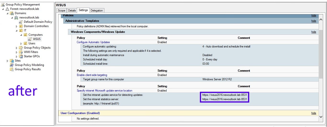 Windows Server Update Services - Policy Settings