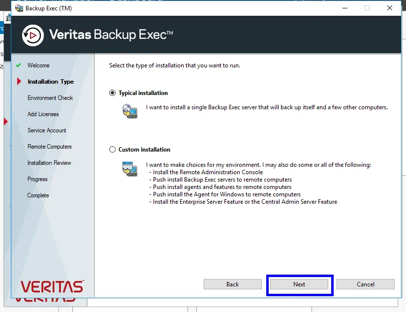 نحوه نصب VERITAS Backup Exec 20 به چه صورت است